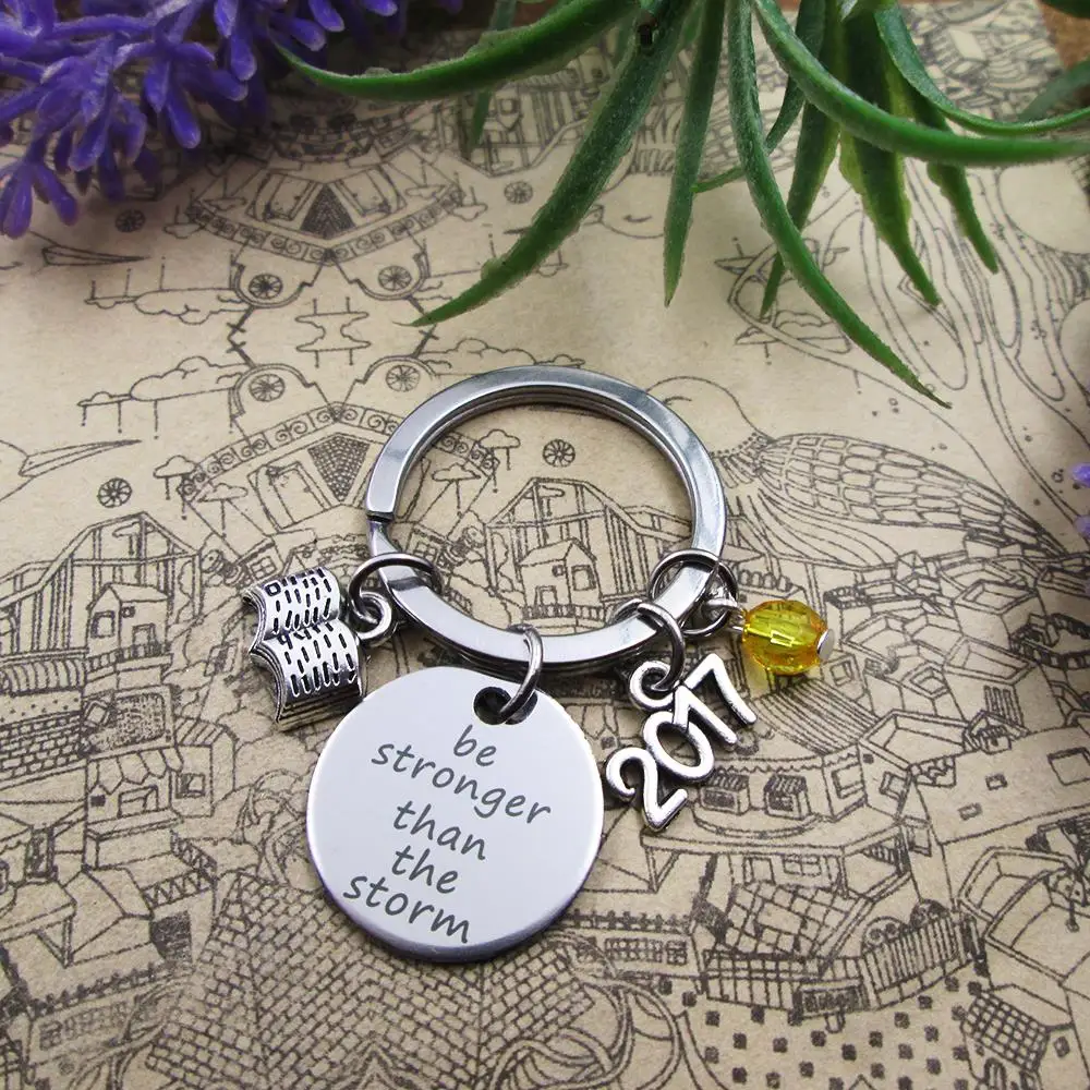 High quality Key chain be stronger than your strongest excuse  with book stainless steel keyring  birthday gift