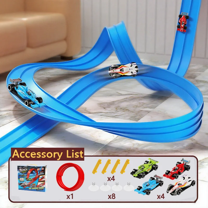 

Гибкая гоночная трасса для детей, игрушки DIY, двухдорожечная гоночная трасса с пандусом, совместимая с машинками 1/64, портативные складные гоночные трассы
