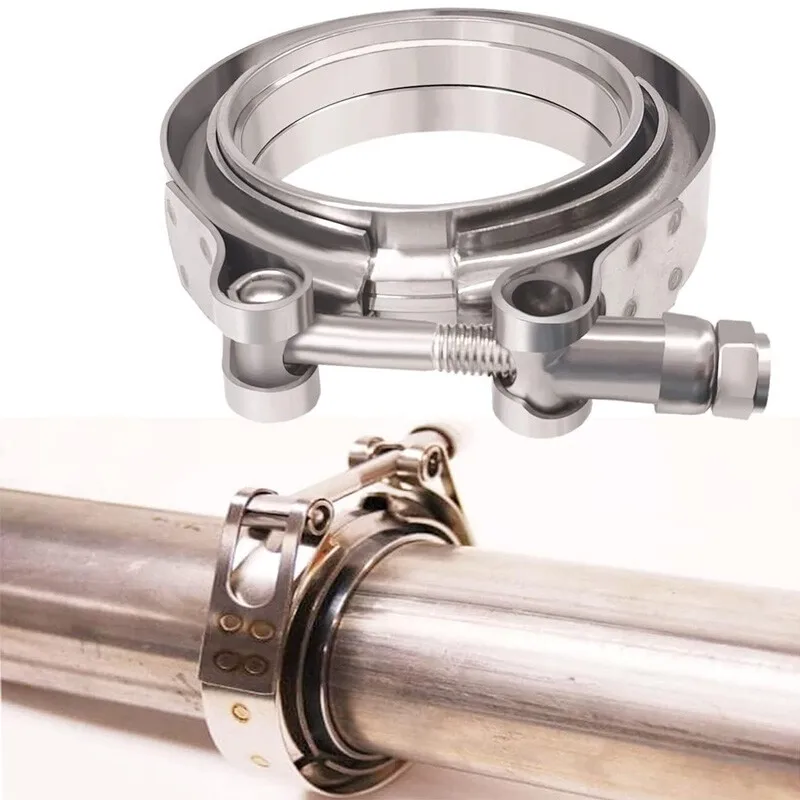 Kit de flange e braçadeira de banda V de 2,5 "polegadas macho/fêmea com exaustão Ridge inoxidável 4 peças
