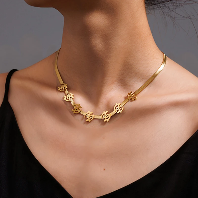 Customized Drawing Symbol Logo Necklace for Women Stianless Steel Personalized Multiple Logo Blade Chain Chrismas Jewelry Gift