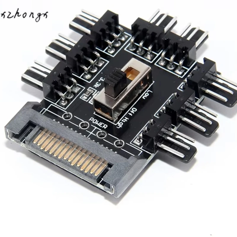 PC Computer SATA 1 to 8 Multi Way Splitter Cooler Cooling Fan Hub 3pin 12V Power Socket PCB Adapter 2 Level Speed Controlle
