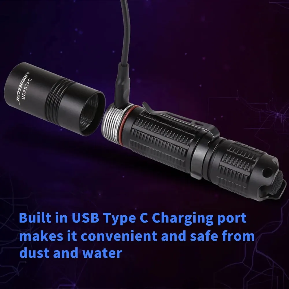 JETBEAM BC20TAC Flashlight 1100Lu EDC Lantern Type-C USB Charging Torch High Power Led Flashlights for Hiking Camping IPX8