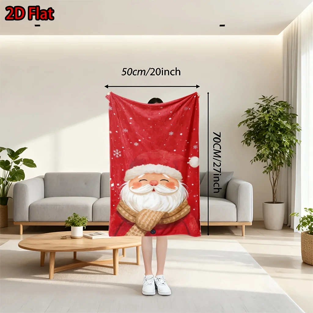 Large Throw Blanket With Red Snowflakes & Smiling Santa Claus, Warm Festive Vibe, Cartoon Hand‑Drawn Style, Soft Thick