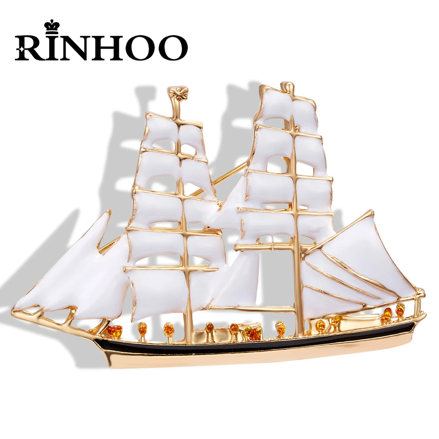 Rinhoo Enamel Sailboat Brooch For Women Cool Trendy Transportation Series Rhinestone Boat Airplane Lapel Pins Gift Badge Jewelry