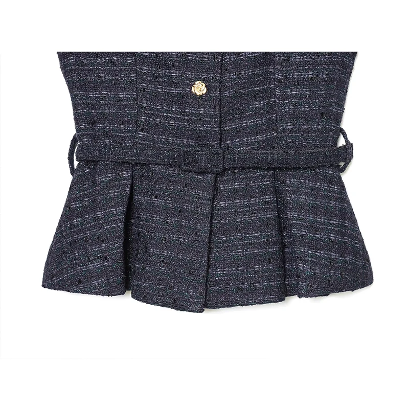 Chique moda textura colete mulher cinto coletes para mulheres sem mangas jaqueta o pescoço streetwear colete vintage colheita topo ﻿