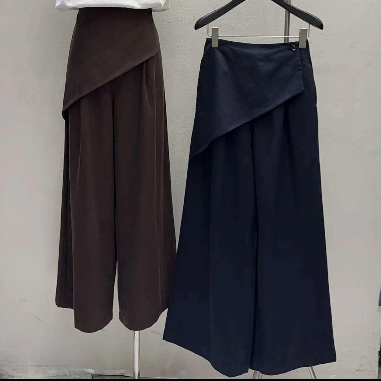 

Корейские винтажные асимметричные широкие брюки в стиле кэжуал для женщин, модные брюки-палаццо с высокой талией, прямые брюки-трубы