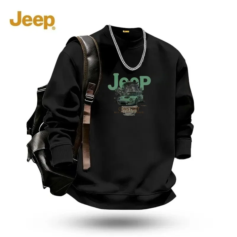 JEEP Spring and Autumn Heavy American Simple Loose Men's Pure Cotton Round Neck T-shirt Top Versatile