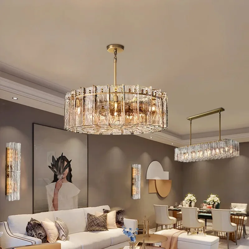 Minimalist Glass Chandelier Linear Hanging Lamp Transparent Panels Design for Dining Room Living Room Home Decor