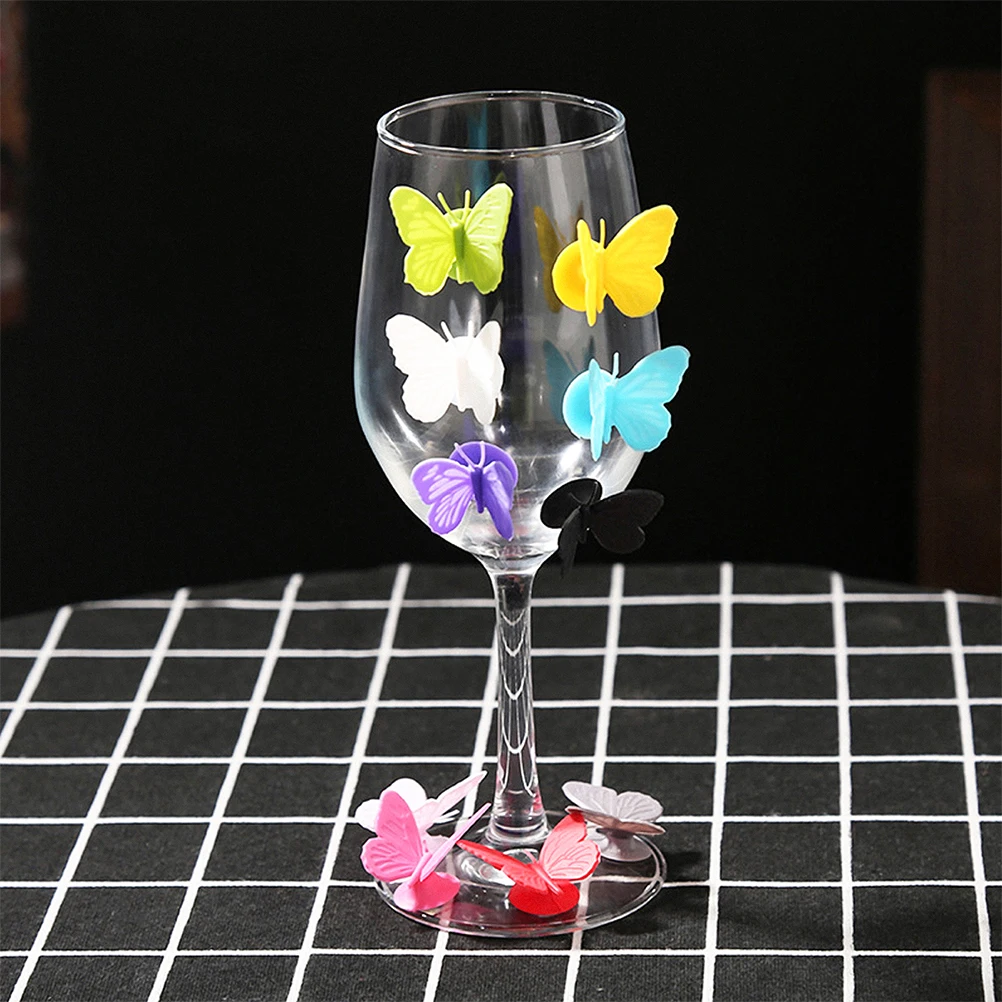 

24Pcs Butterfly Drink Identifiers Silicone Glass Markers for Wine Reusable Colorful Party Favors Non-Damaging Cup Identifier