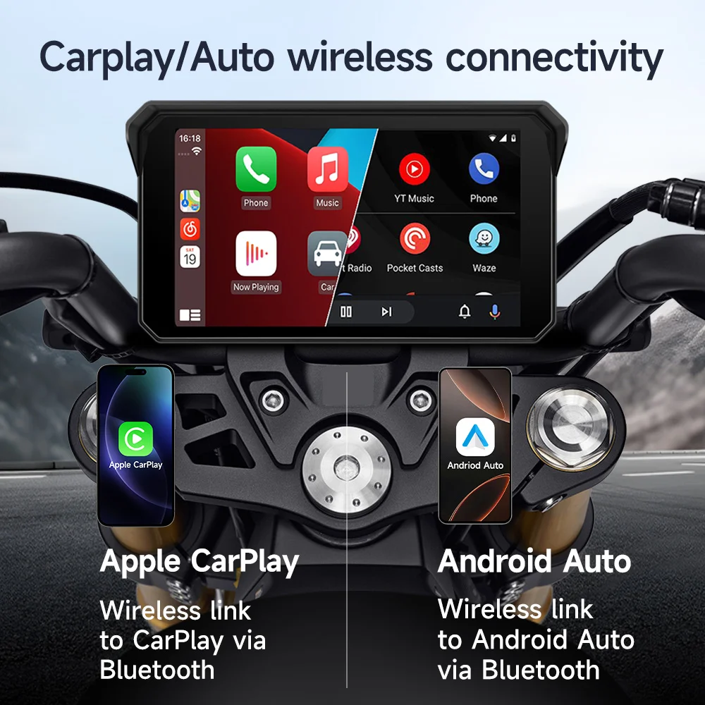 JIUYIN 5 pollici portatile moto wireless CarPlay Android Auto per moto Smart Player navigazione GPS IP68 impermeabile BT 5.0