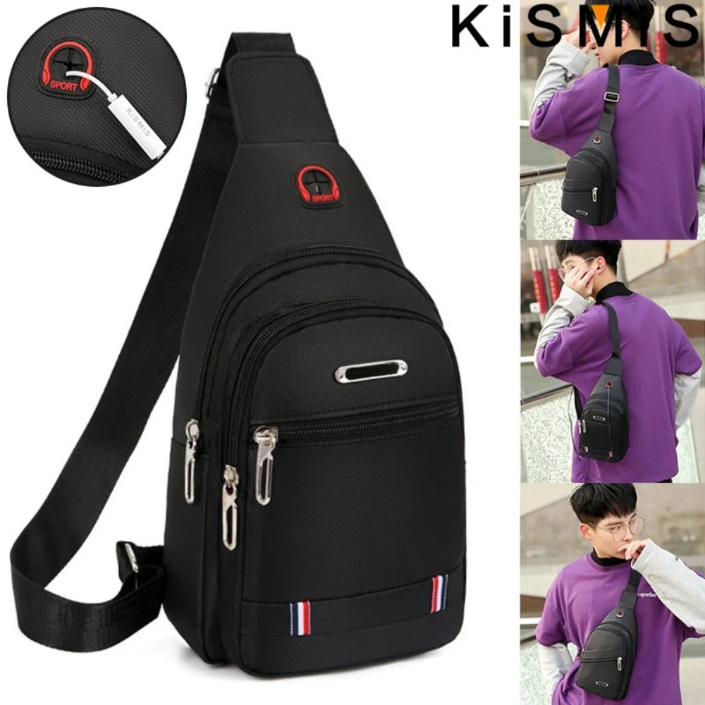 KISMIS New Men\'s and Women\'s Unisex Canvas Leisure Sports Small Backpack Oxford Cloth One-shoulder Messenger Bag Chest Bag