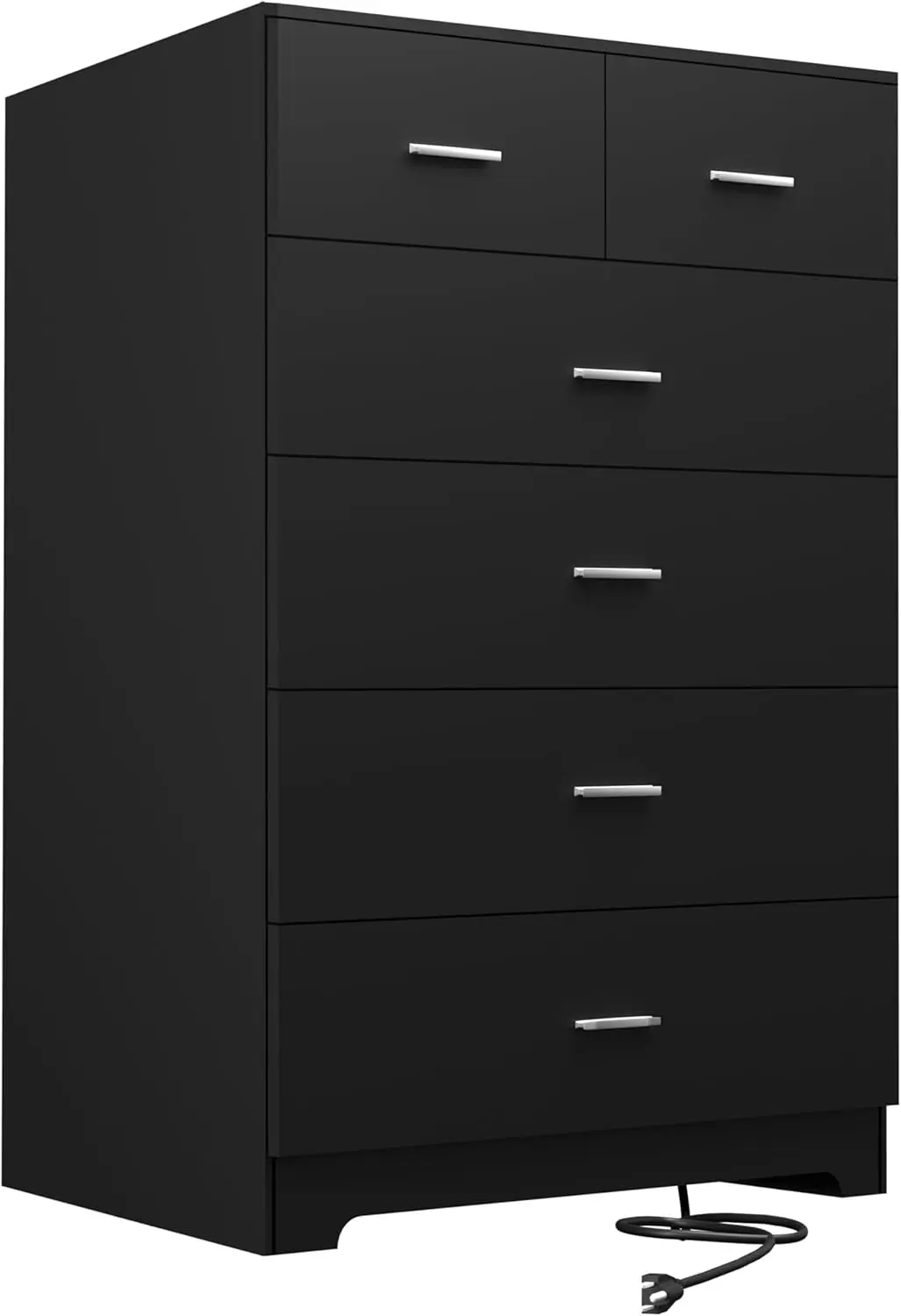 

Dresser with Power Outlets Wooden 6 Drawer Dresser with Large Organizer Black Tall Storage Organizer with Smooth Metal Rail