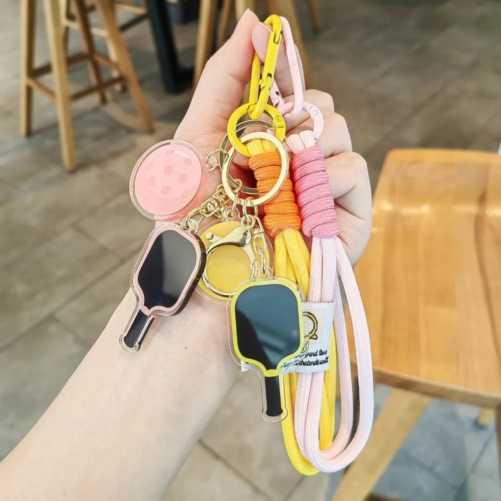 Acrylic Pickleball Racket Keychain Detachable with Lanyard Pickleball Paddle Pendant Pickleball Key Ring Bag Accessories
