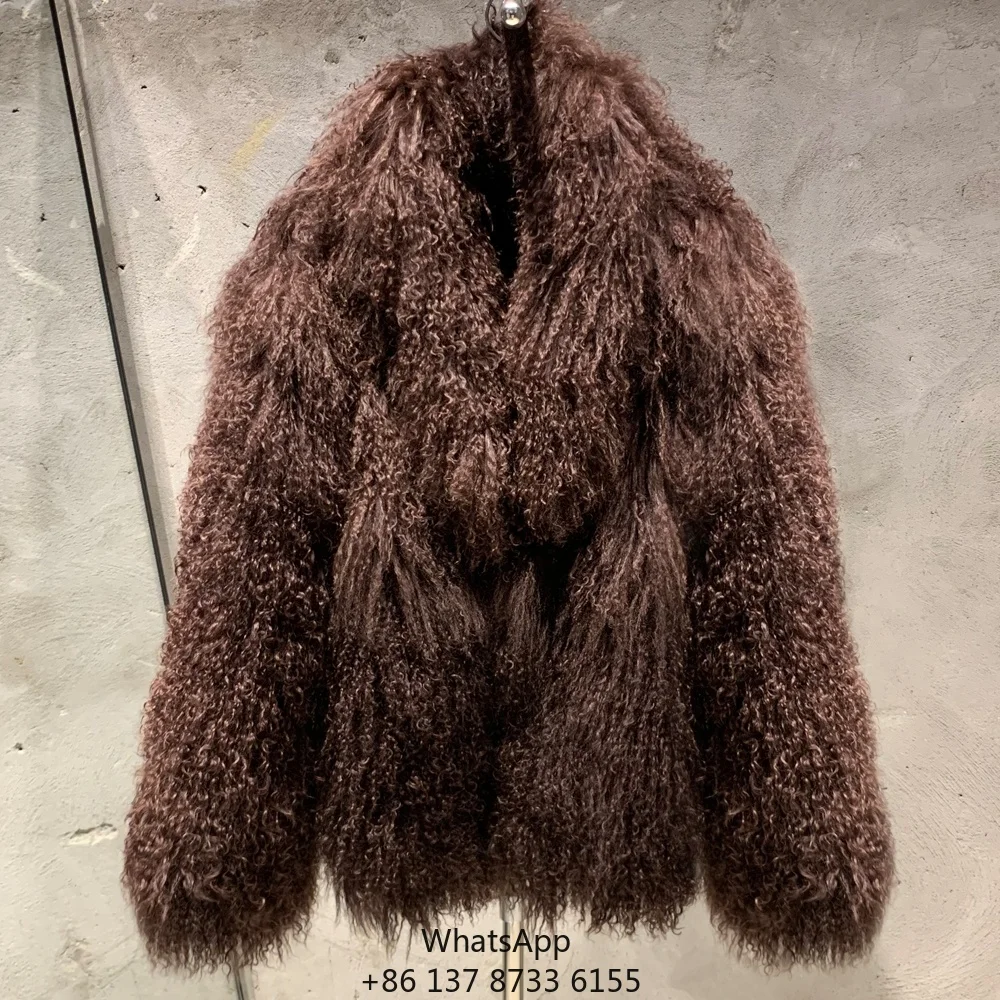 

Зимние пушистые куртки из натурального меха овцы, коричневые монгольские меховые пальто для женщин