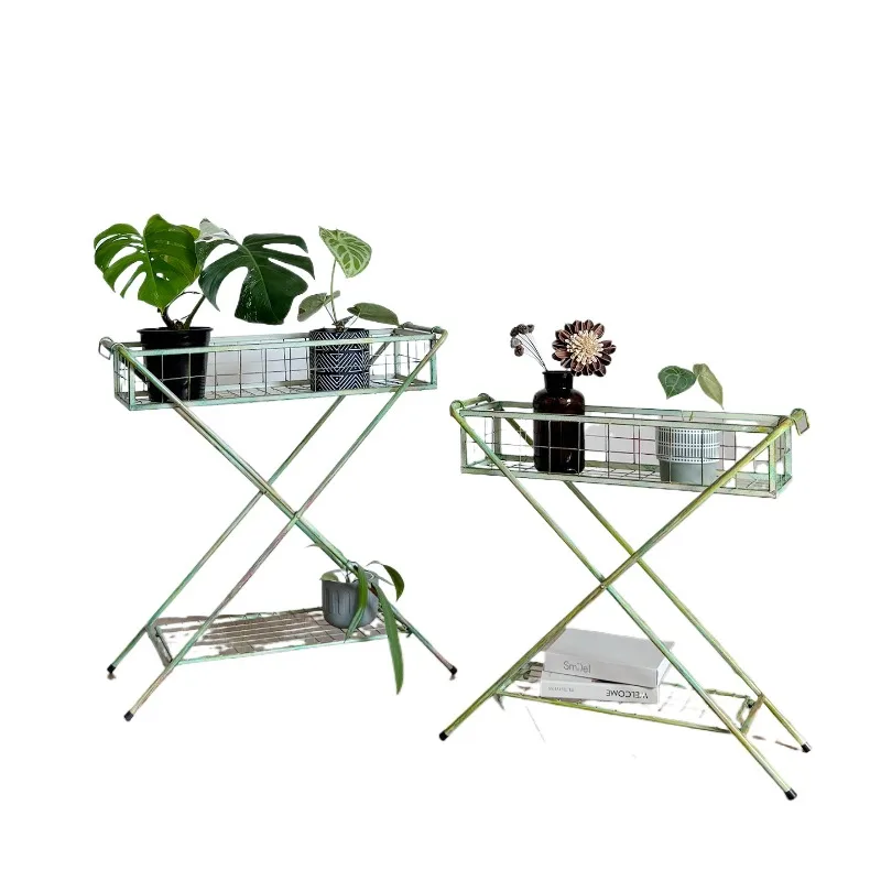 

Vintage Iron Plant Stand Double Tier Flower Holder with Drainage Tray for Balcony Garden Patio