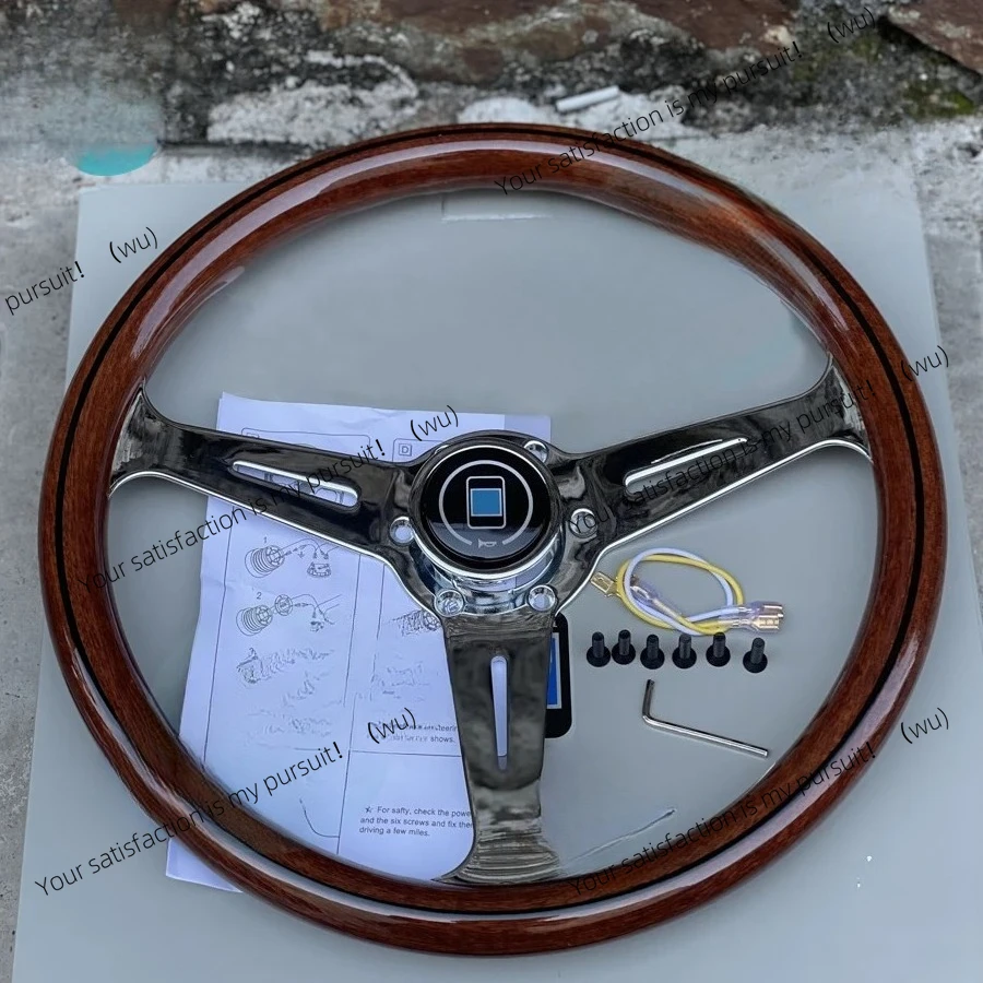 

Classic Universal 14inch 358mm Wood Style Steering Wheel Chrome Spoke Retro Car ND Sports Steering Wheel
