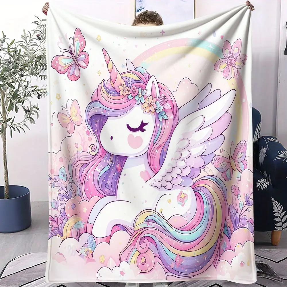 Rainbow Unicorn Print Blanket Flannel Blanket Throw Blanket Warm Blanket Gift Blanket Girly Adult Private Room Soft Wrap