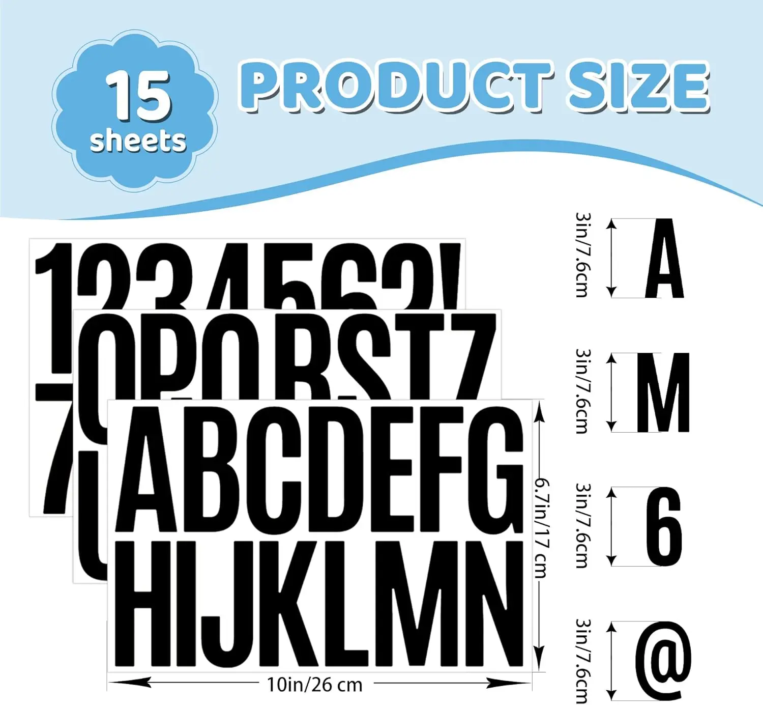 240Pcs/15 Sheets Vinyl Letter Stickers 3 Inch Self Adhesive Alphabet Stickers for Scrapbook Bulletin Board Mailbox Cup Craft