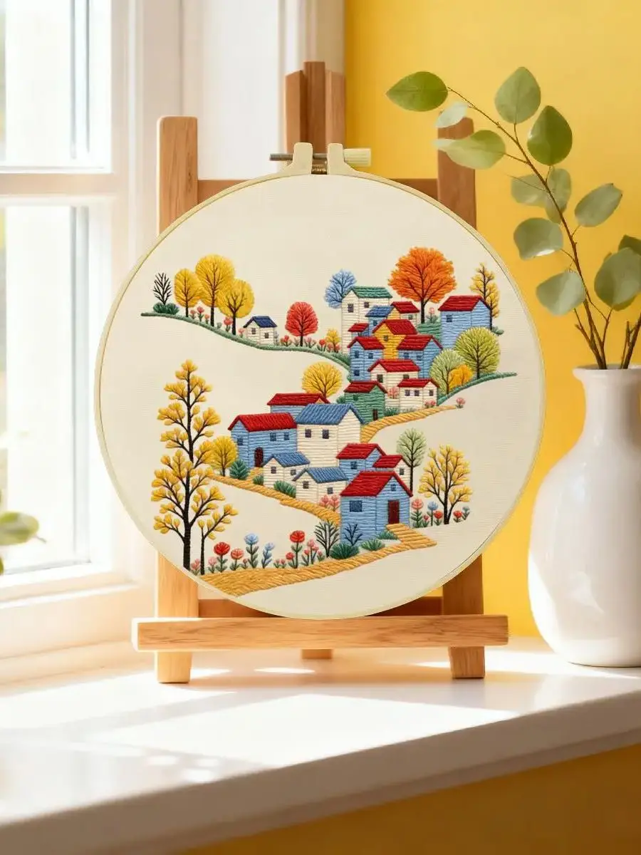 1 Stück 20X20CM/15X15CM 7,87/6,3 Zoll Stickerei-Starter-Kit für ländliche Gebiete DIY-Kit DIY-Stickerei-Kit Handarbeiten Nadelkunst – Detail 6