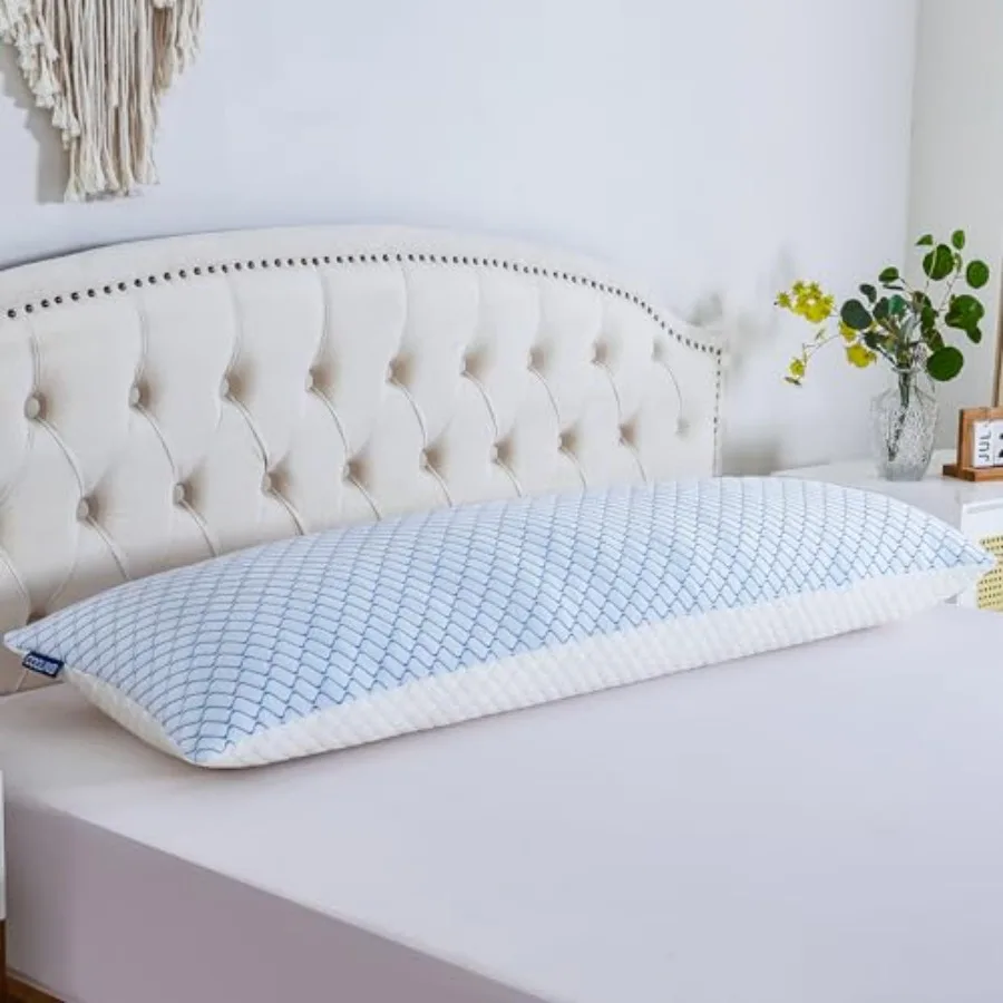 

Body Pillow for Adults - Shredded Memory Foam and Zippered Cooling Cover - Long Pillow for Sleeping - Bed Pillows for Side Slee