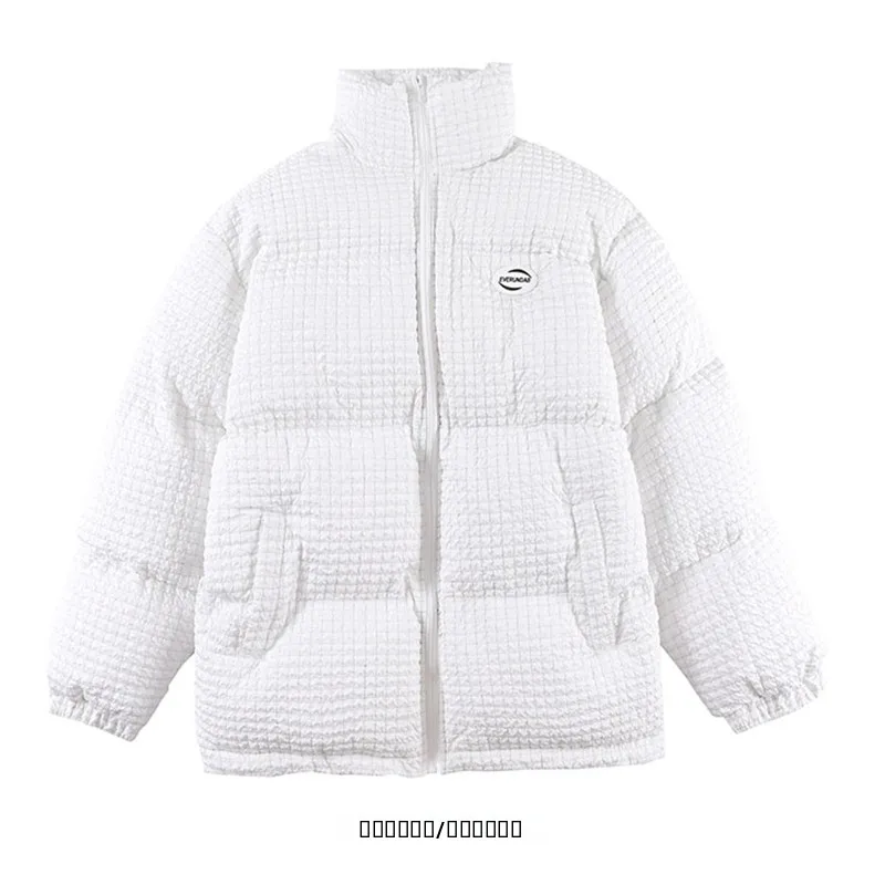 

Loose Fit Pure Color Milk White Stand Collar Street Sle Cotton Jaet from Warmth Casual Youth Trend Online Exclusive