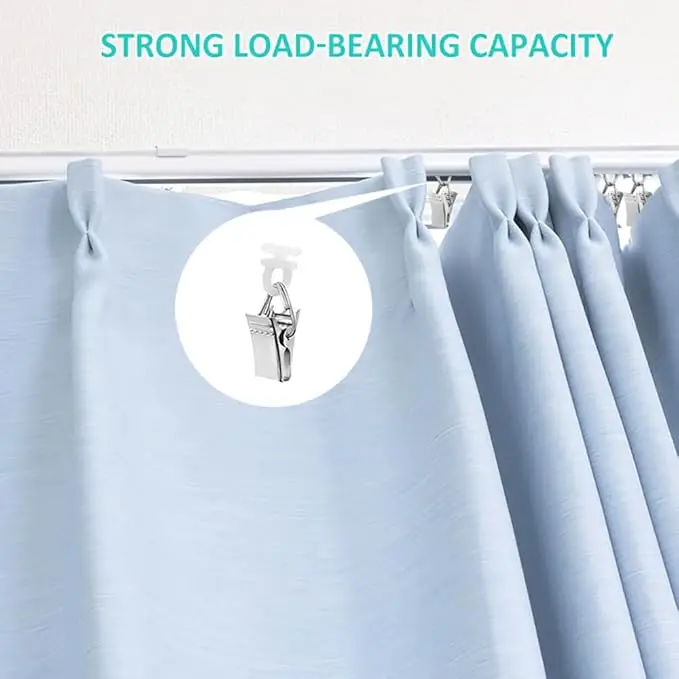 60PCS Metal Curtain Clips And Rollers, Curtain Track Rails With Clips Rust Resistant Metal RV Accessory Clips For Curtains