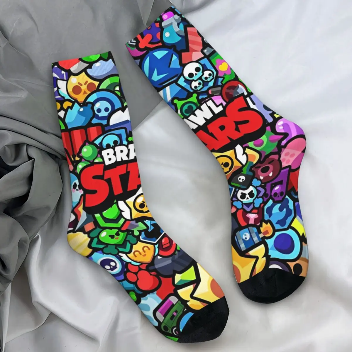 

Cartoon Brawling-Heros Poster Socks Video Game Casual Stockings Men's High Quality Outdoor Socks Autumn Design Anti Skid Socks