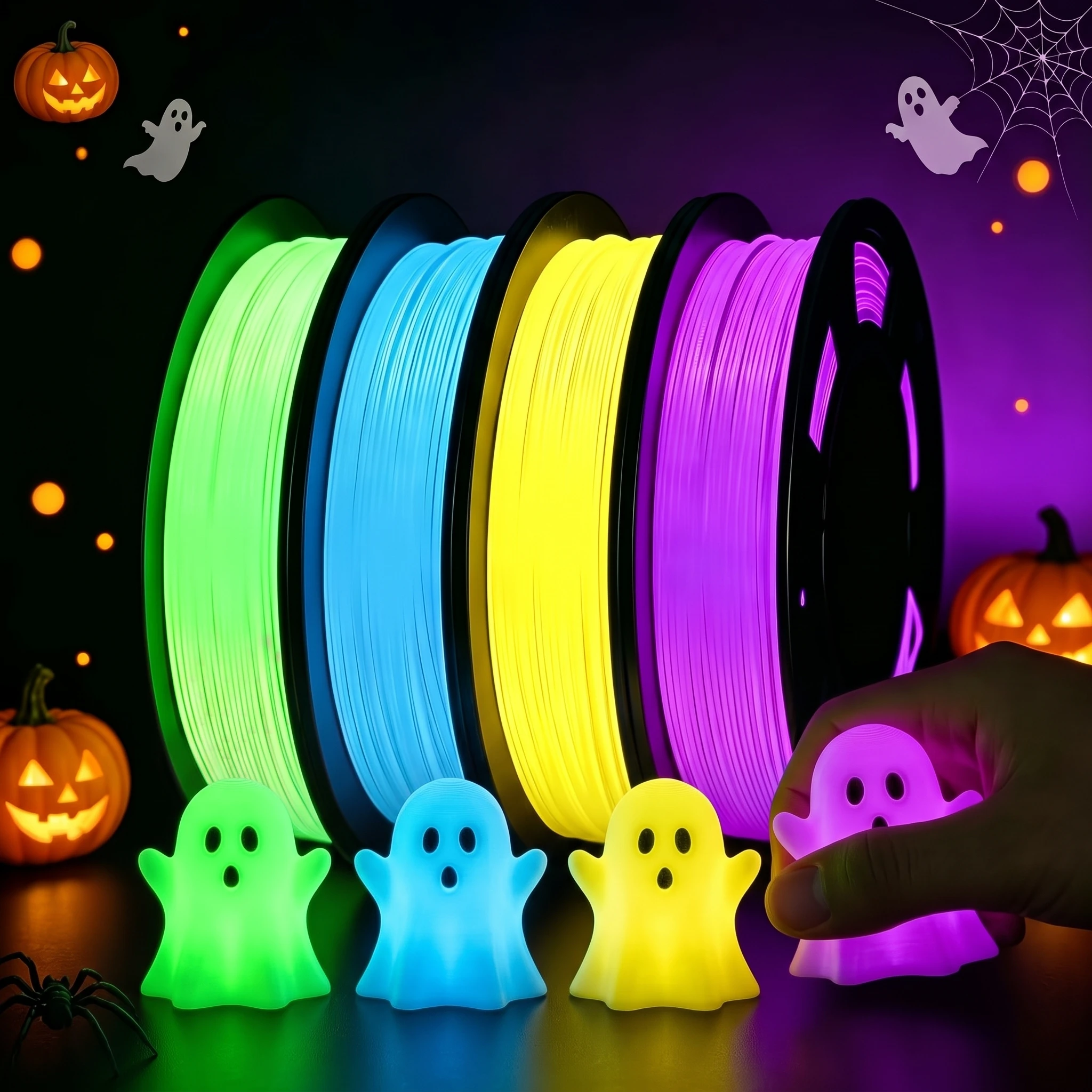 TPU Glow in The Dark 3D Printer Filament, TPU 95A, Blue, Green, Yellow, Purple 250g/250 * 4 Pack, 1.75mm 3D Printer Filament.