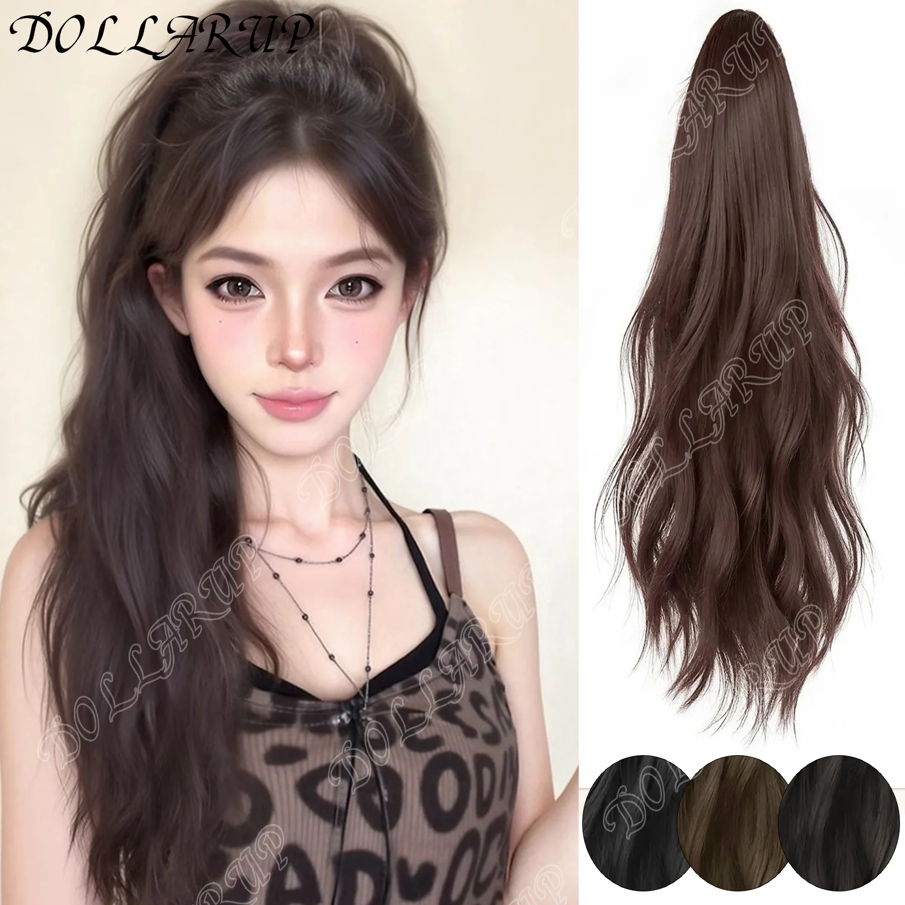 

DOLLARUP 18Inch Synthetic Long Curly Ponytail Claw Clip-In Pony Tail False Hair Extension Black Blonde Heat Resistant Fiber