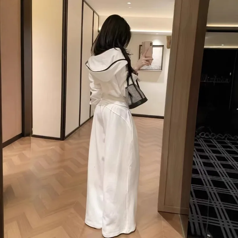 NewWhite Sweater Top Women's Wide-leg Pants Casual Suit Korean Style Very Good-looking Wear A Complete Set of Early Spring 2026