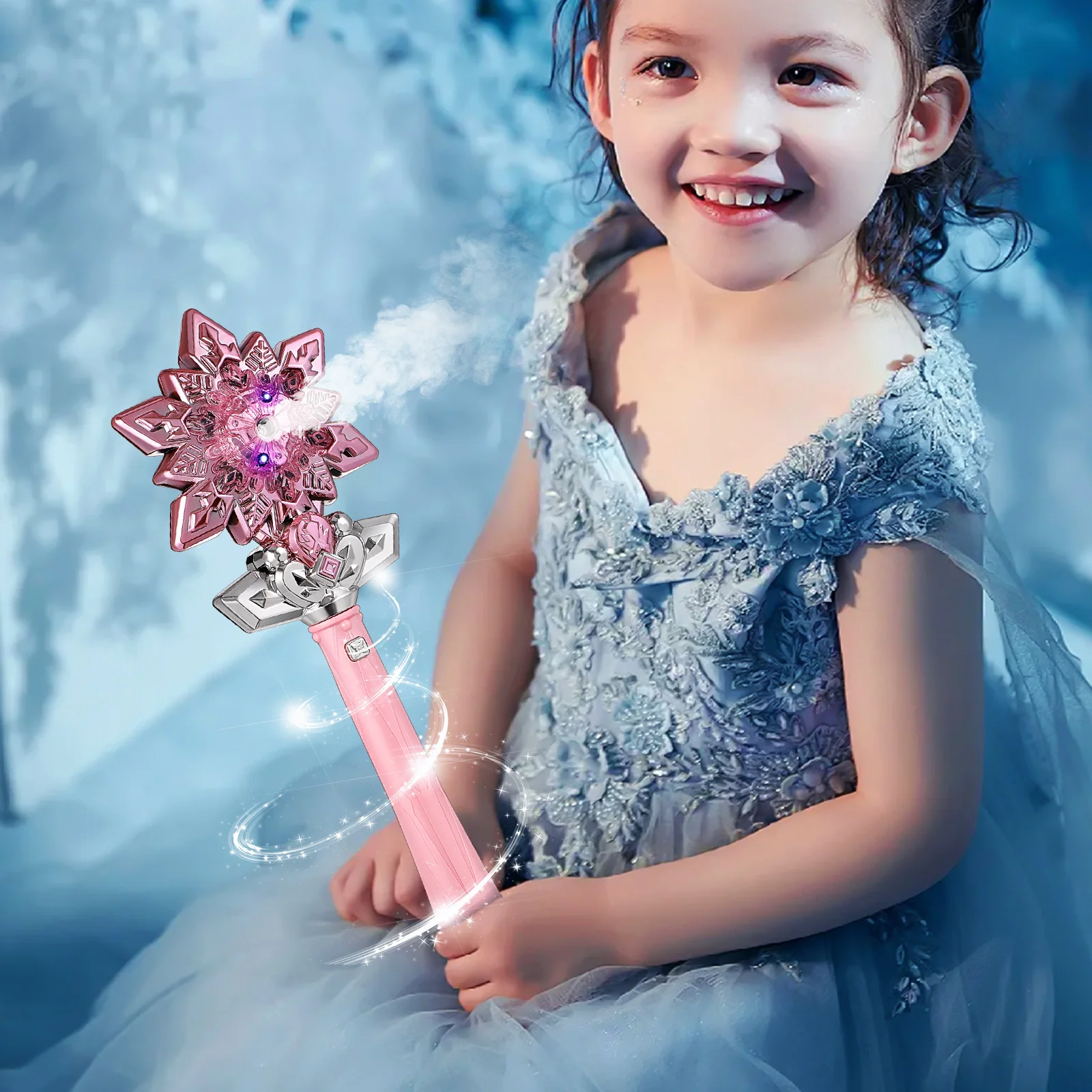 Baguette flocon de neige lumineuse princesse, accessoire de Cosplay, pulvérisation effet brume, jeu de fête pour enfants, déguisement pour tout-petits