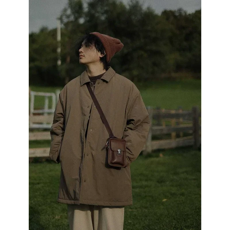 Gabardina larga y holgada de algodón para hombre y mujer, abrigo informal de invierno, Parka cálida con solapa, a prueba de viento, Estilo Vintage, Unisex