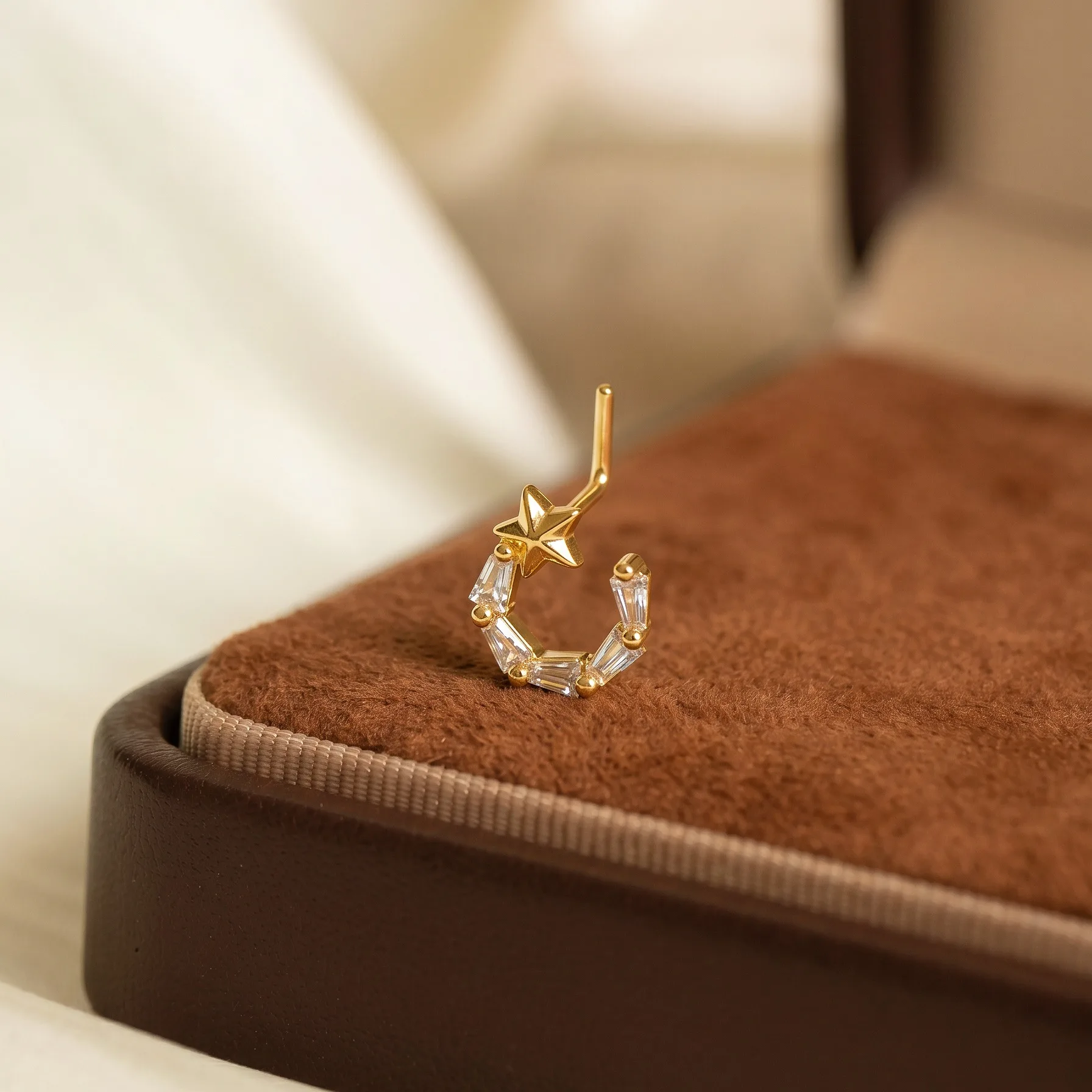 1-Pack Luxury Retro Lucky Star L-Shaped Zircon Piercing Nose Stud, Women Y2K Bohemian Nose Screw Ring