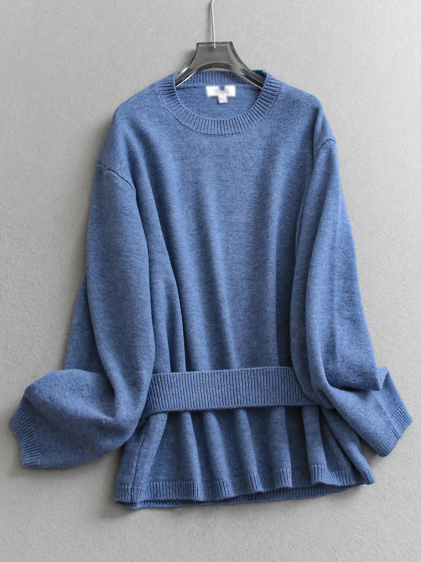 Loose Fit Long Sleeve round Neck Knitted Sweater Women's Style Casual Comfortable Wool Blend Pure Color Belted Overhead Q749
