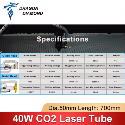 40W Co2 Laser Tube Length 700MM Glass Laser Lamp for Co2  Laser Engraving Cutting Machine K40 Series High Quality - Image 3