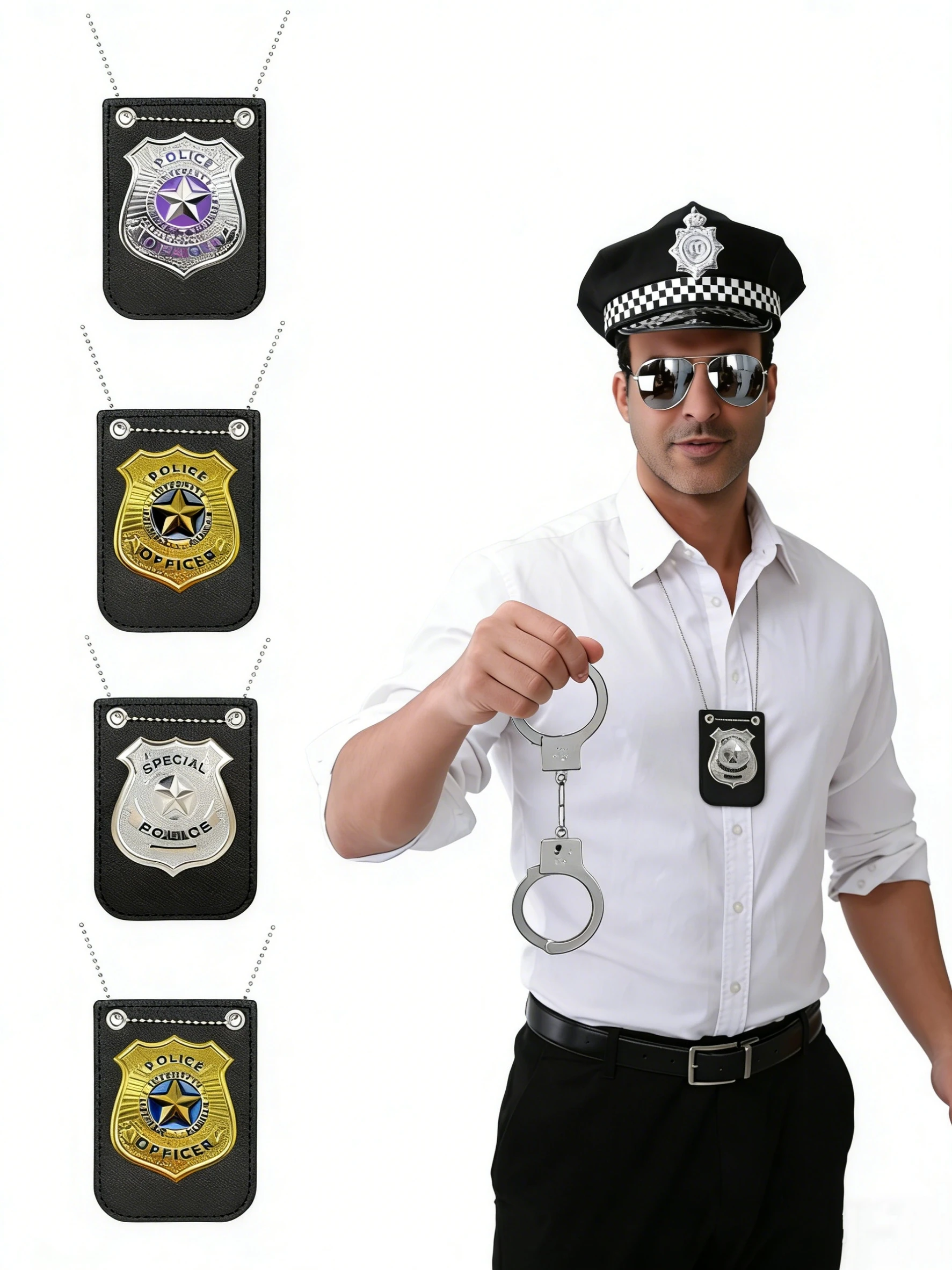 Single Badge Necklace for Role Play, Police Badge, Party Costume, Police Role Play Toy, Party Costume Accessory, Realistic Police Badge