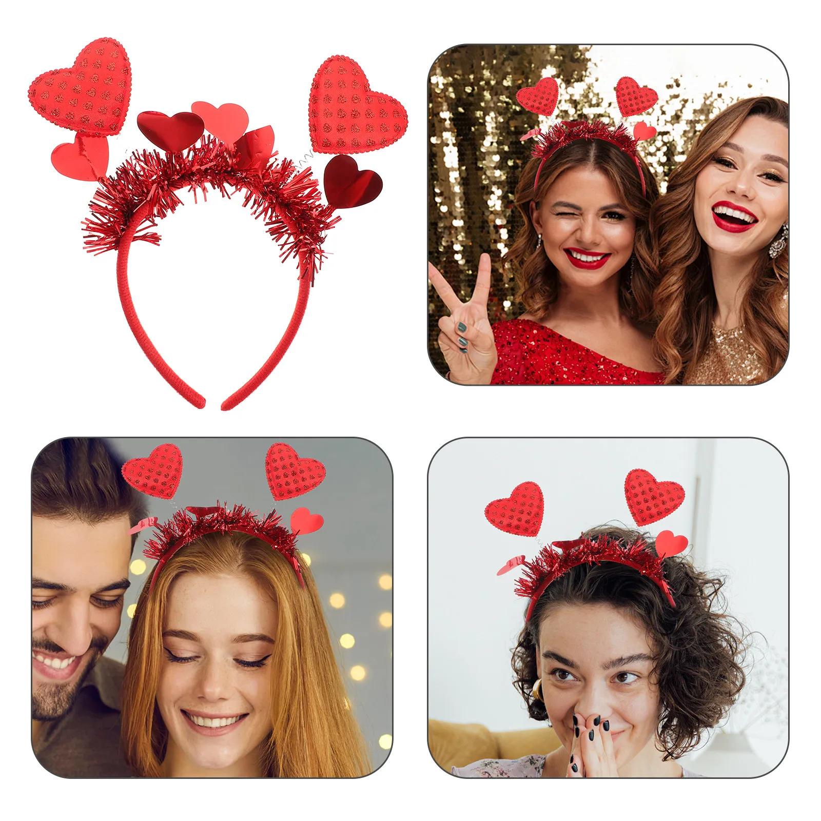 

Повязка на голову в форме сердца с красными пайетками и блестками, аксессуар для волос для женщин, для свадьбы, вечеринки, дня рождения, фестиваля, для подружек невесты, девочек и детей