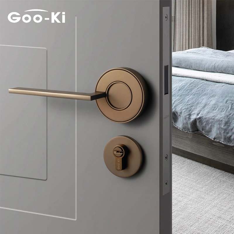 Goo-Ki Nordic Silent Door Lock Bedroom Door Handle with Lock Interior Security Door Handle Lock Cylinder Security Mute Door Lock