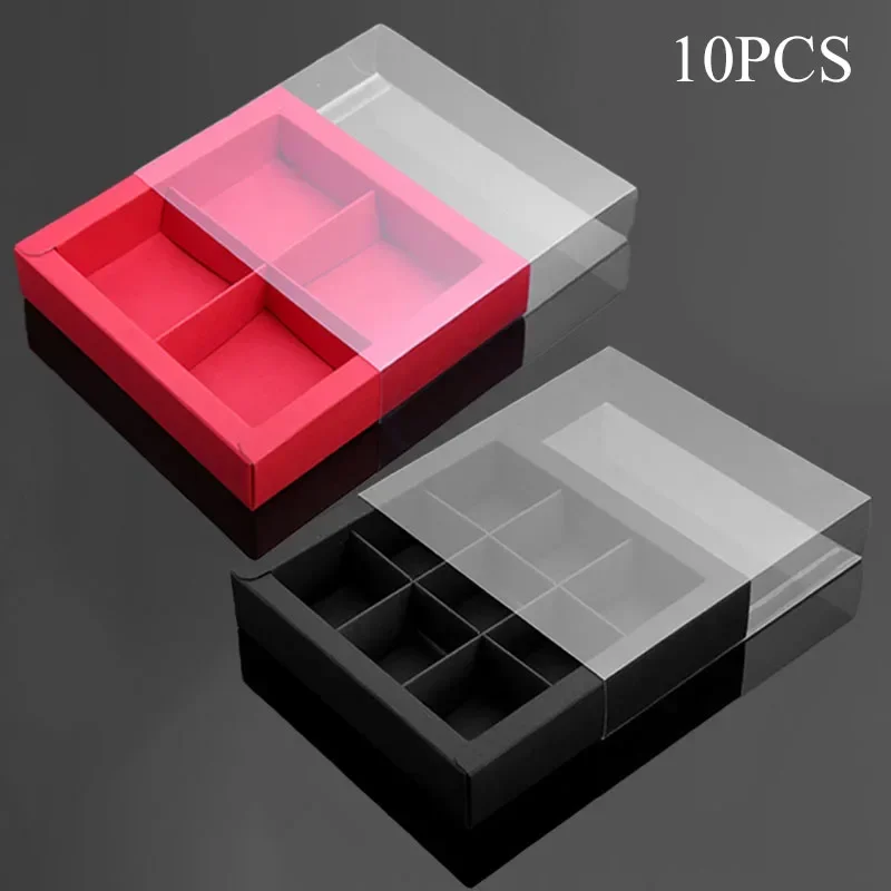 10Pcs 4/9 Grids Chocolate Macarons Mooncakes Packaging Box PVC Transparent Window Gift Box For Wedding Christmas Birthday Party