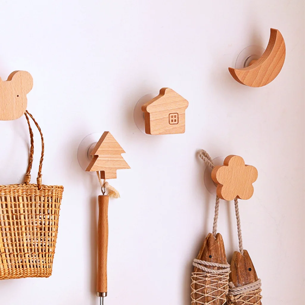 1pcs New Wooden Hook Creative Star Moon Animal Hook Wall Hanging Coat Hook Home Decoration Solid Wood Hook Kitchen Accessories