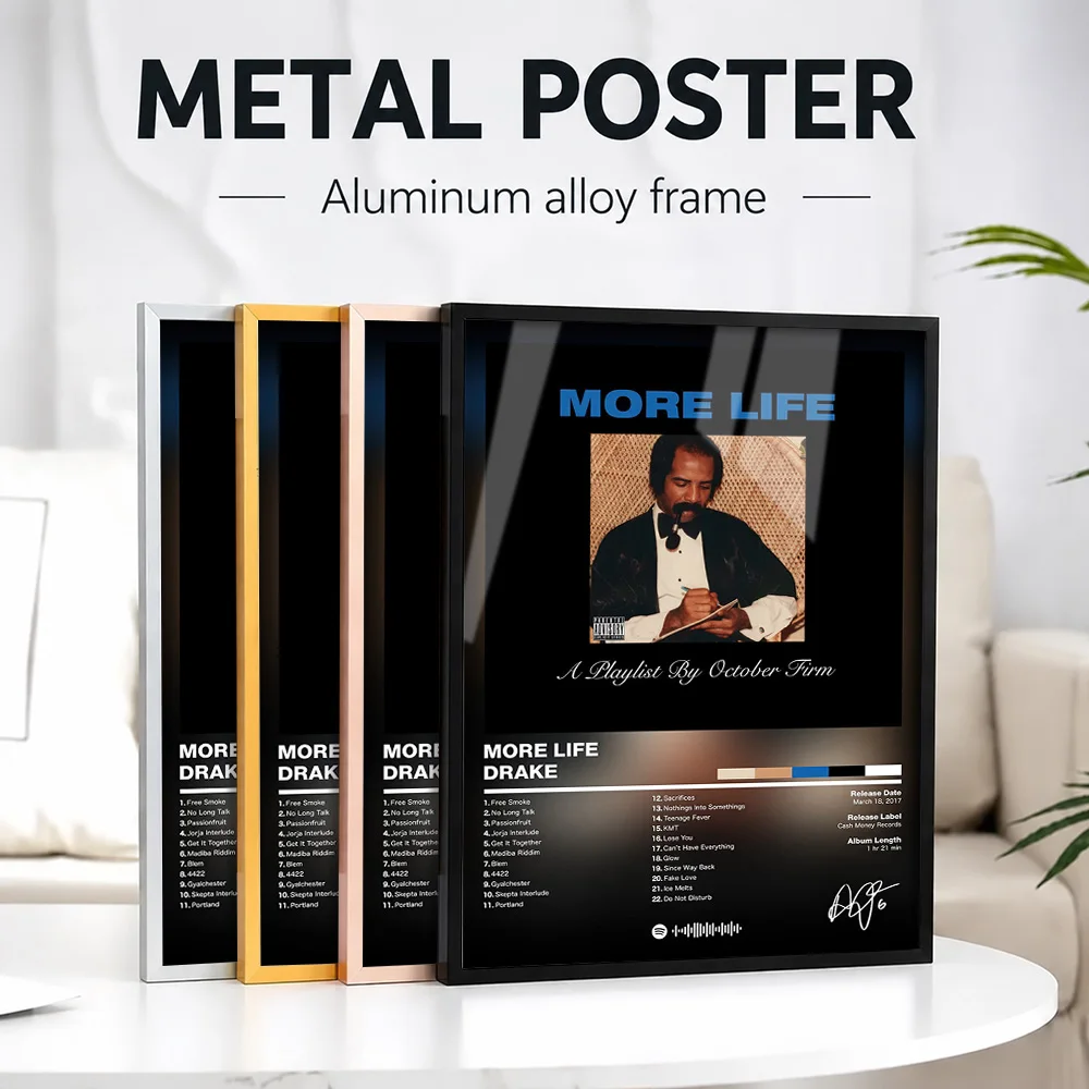 Drake More Life Framed Metal Print Customized Photo Contemporary Stage Style Wall Art For Creative Studio Vinyl Collector Gift