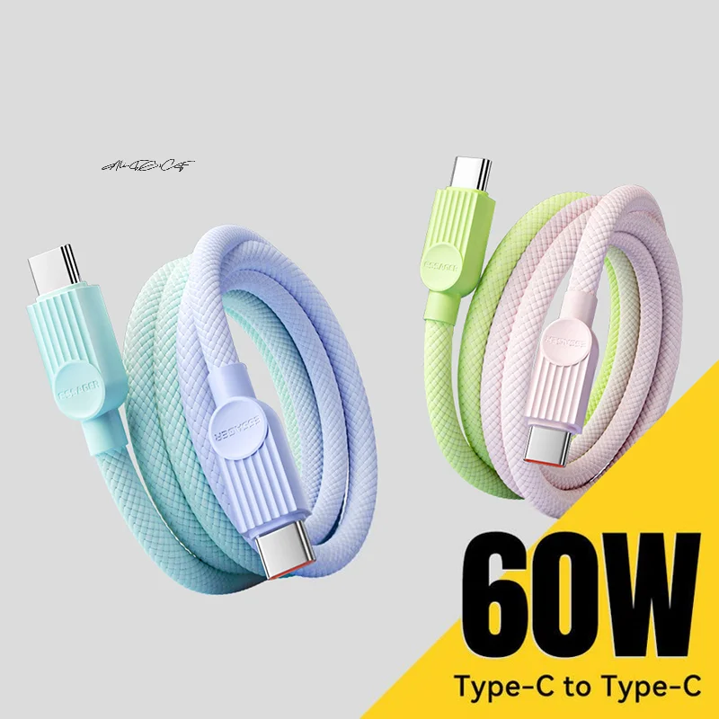1Pcs PD 60W/100W Fast Charging Type C to Type C Cable USB-C Color Cable for MacBook Pad Phone 16 15 14 Xiaomi - Universal Fast