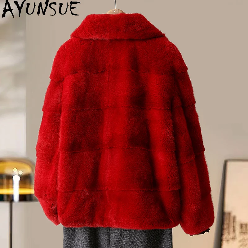 AYUNSUE معطف الفرو الحقيقي ملابس حريمي معاطف نسائية دافئة من المينك الطبيعي سترة شتوية دافئة 2025 جديد في ملابس خارجية شوبانا Жenca