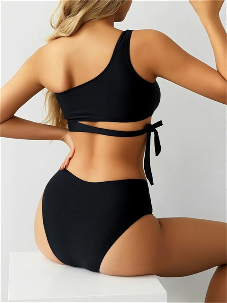 Bikini Swimsuit Women One Shoulder Swimwear 2024 New Lace Up Bikinis Set Sexy Thong Bathing Suit For Female Summer Beach Biquini