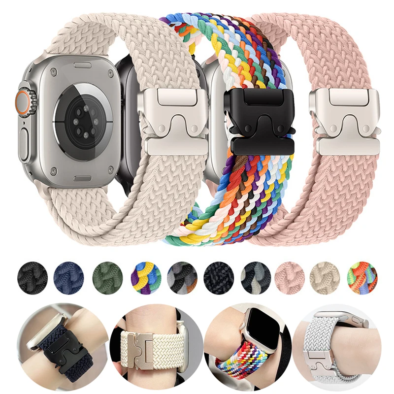 Braided Band For Apple watch straps 46mm 44mm 45mm 42mm 40mm 38 41mm Ultra 2 49mm Titanium Buckle iwatch Serie 10 9 SE 8 7 6 5 4