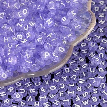 100/300/500Pcs Round Acrylic Light Purple Alphabet Beads A-Z Mix Loose Beads For DIY…