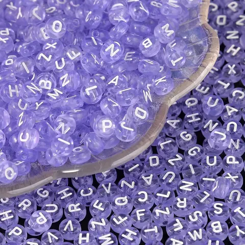 100/300/500Pcs Round Acrylic Light Purple Alphabet Beads A-Z Mix Loose Beads For DIY Bracelet Necklace Keychain Jewelry Making