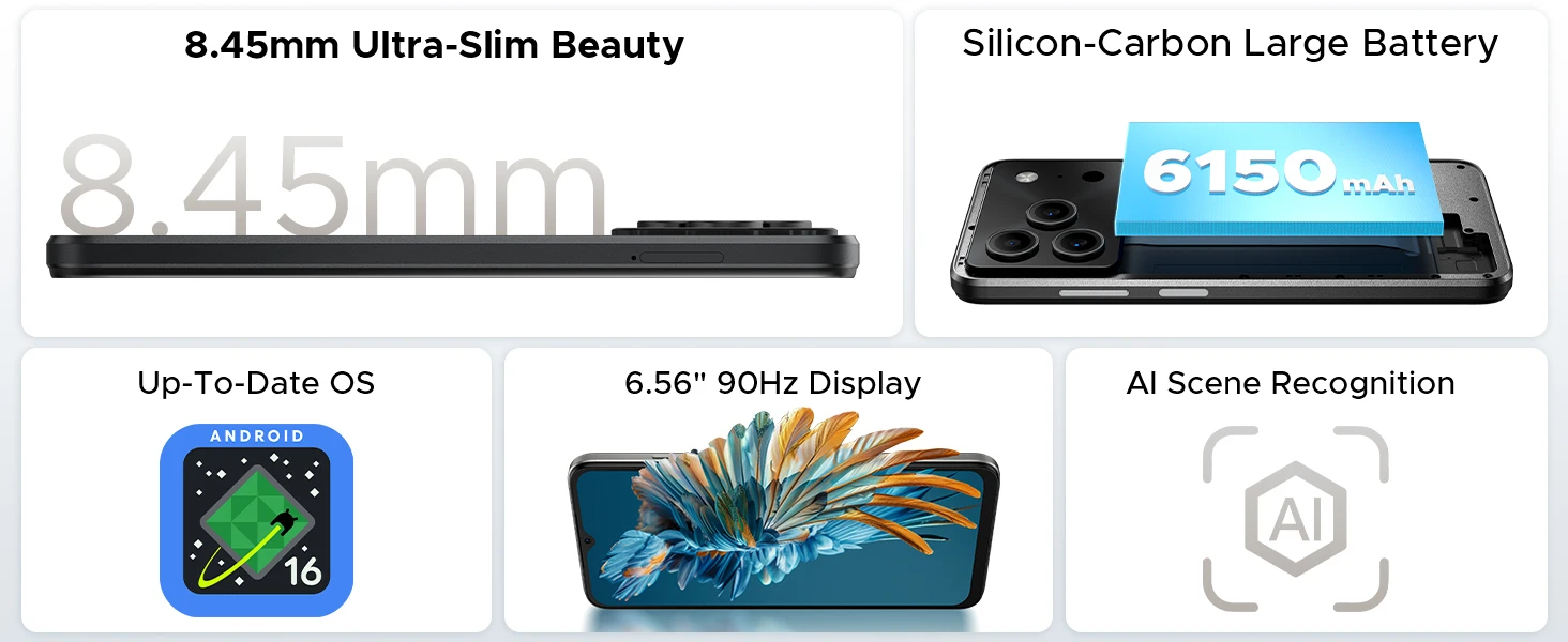 Global Version DOOGEE Note 56 VIP Smartphone Android 16 6150mAh Large Battery 6.56'' Display 24GB 64GB 8MP Camera Mobile Phone