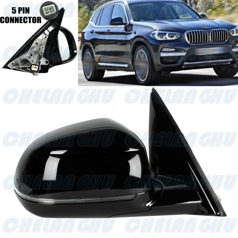 

Right Side 5Pins Black Painted Heated Power Adjust Power Fold Turn Lamp Mirror Assembly For BMW X3 G01 G08 2018 2019 2020 2021