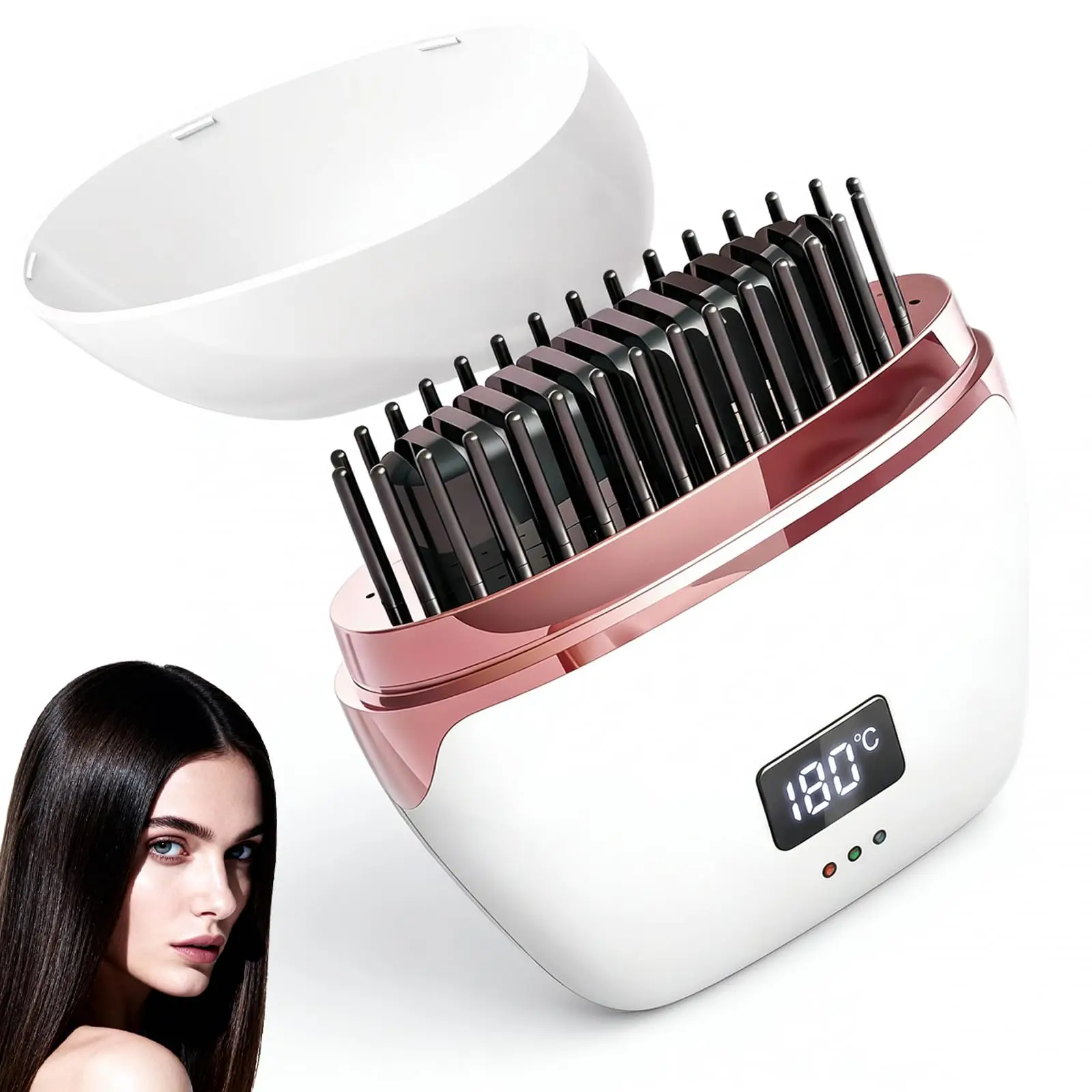 

USB Rechargeable Mini Hair Straightener Brush, Portable Electric Straightening Comb Lightweight Travel Hair Styling Tool